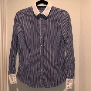 Zara Basic Navy White Striped Button Down Shirt